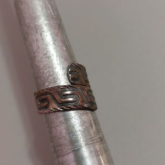 Vintage AP 950 Mexican Silver Greek Key Relief Bypass Ring Wide Band Adjustable - Picture 3 of 8